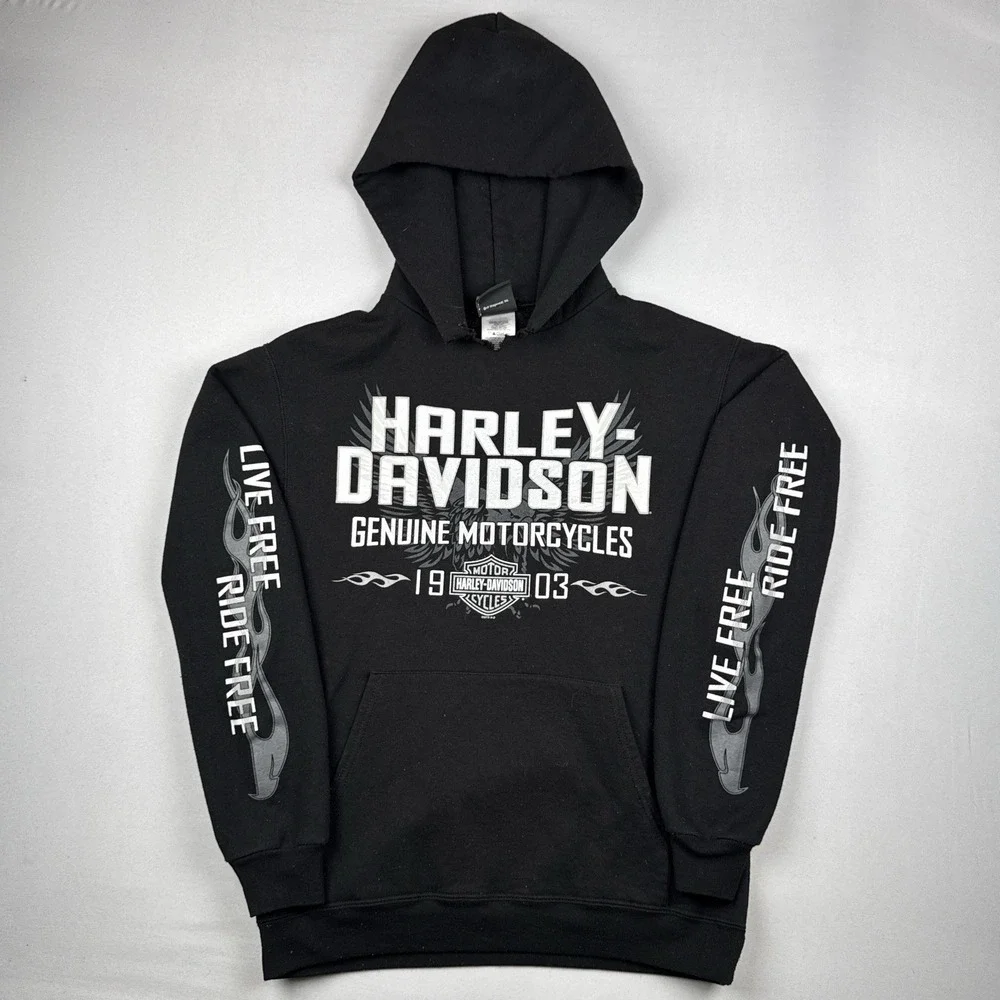 Harley Davidson Flames Hoodie Small Black Live Free Ride Free Onalaska WI